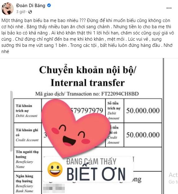 Đoàn Di Băng biếu tiền bố mẹ hàng tháng, con số choáng-1