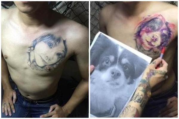 Accidentally tattooing his lover’s face on his chest, the guy handled it hotly when he broke up