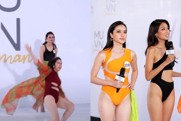 The contestant of Miss Universe Vietnam fell while performing in a bikini
