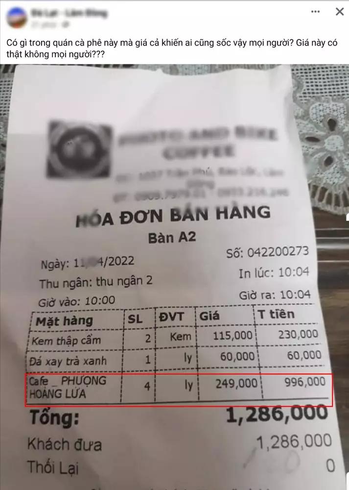 Ngã ngửa hóa đơn 4 ly cà phê Phượng Hoàng Lửa 29 triệu đồng-4