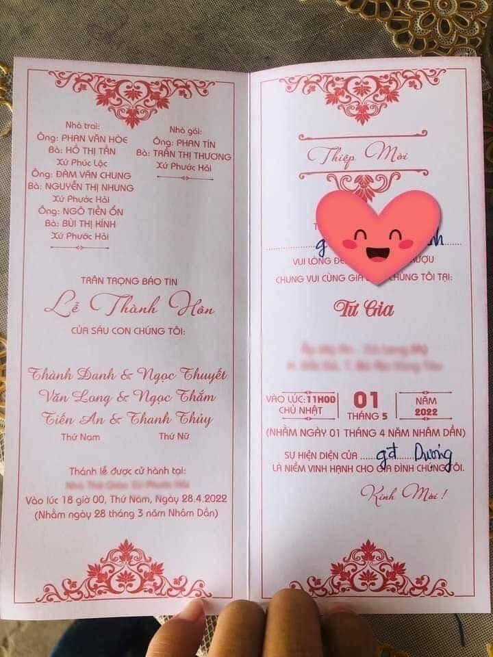 Xôn xao thiệp mời cưới ở Vũng Tàu có tên 3 cô dâu - 3 chú rể-2