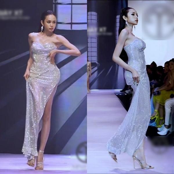 Xuân Lan catwalk trông rõ tội chỉ vì cái đầm quặp chân-7