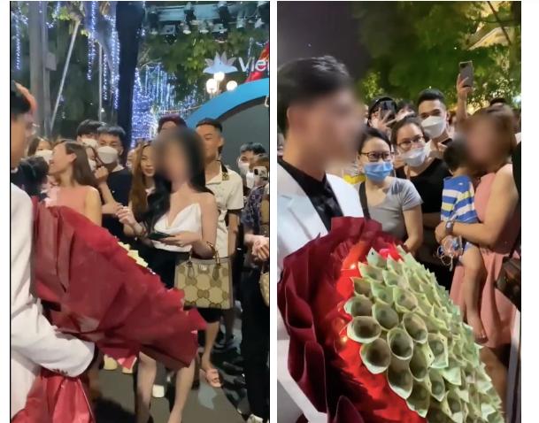 Được tỏ tình bằng một bó hoa tiền trên phố đi bộ, gái xinh cực phũ-1