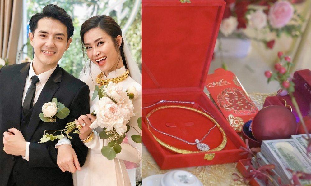 Sao Việt ngày vu quy: Đô la đóng thành quyển, vàng đeo trĩu cổ-3