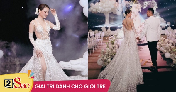 Phuong Trinh Jolie shows off her body in a see-through lace wedding dress