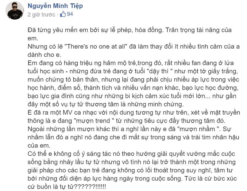 Minh Tiệp thay đổi tình cảm với Sơn Tùng, bảo đừng giận anh-2