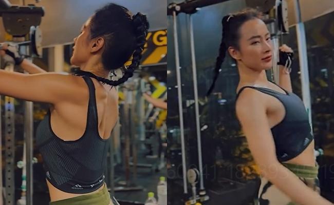 Angela Phuong Trinh works out at the gym, men look blue in the face-1