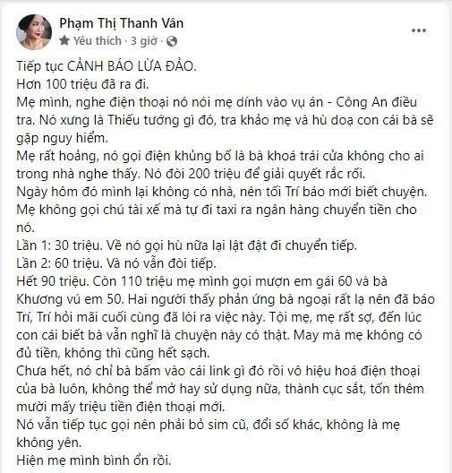 Mẹ đẻ Ốc Thanh Vân bị lừa đảo hơn 100 triệu đồng-3