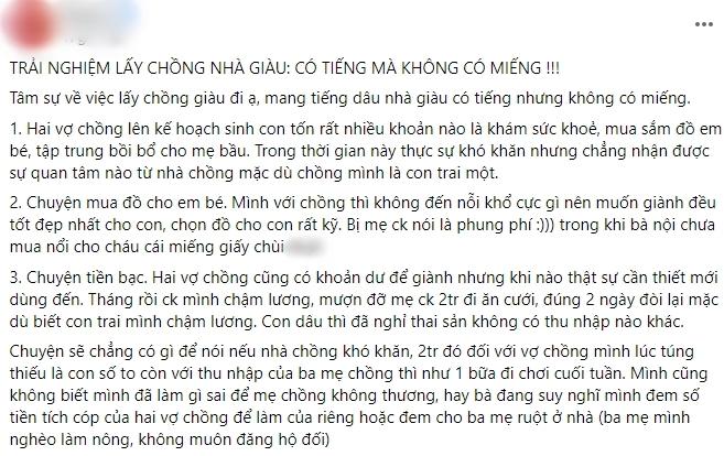 Mẹ bầu than thở khi làm dâu nhà giàu: Trong chăn mới biết có rận-1