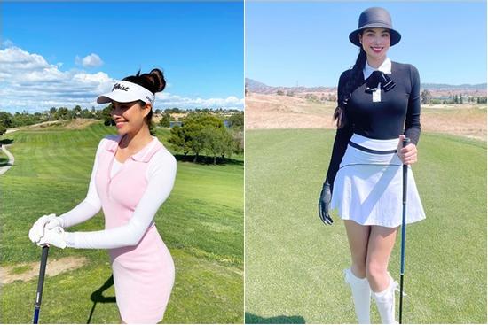 Những kiểu biến tấu mái tóc của Phạm Hương khi ra sân golf