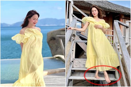 Hồng Diễm lộ chân gân guốc như U60 nhưng visual 'cân' tất