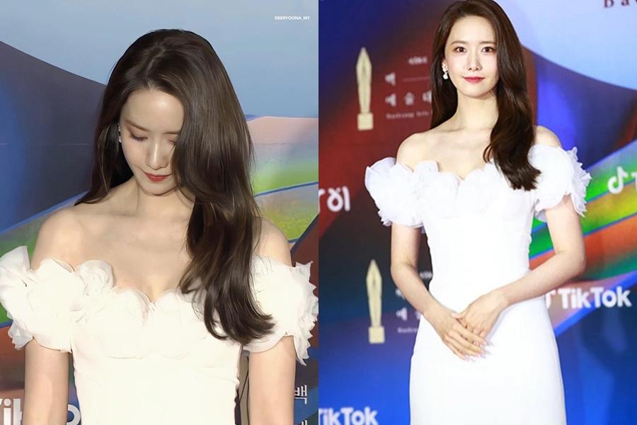 Yoona trên thảm đỏ lễ trao giải. Cô được đề cử hạng mục Nữ diễn viên xuất sắc nhờ vai diễn trong phim Miracle: Letters to the President. Cùng cạnh tranh hạng mục này còn có Go Doo Shim, Park So Dam, Lee Hye Young và Jeon Jong Seo.