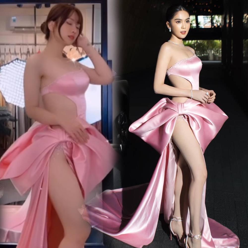 Lê Bống như khúc giò khi mặc lại đầm lộ hiểm của Ngọc Trinh-4
