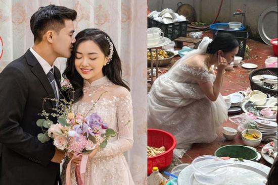 Lộ ảnh vợ Đức Chinh ngán ngẩm nhìn đống bát chưa rửa sau hôn lễ