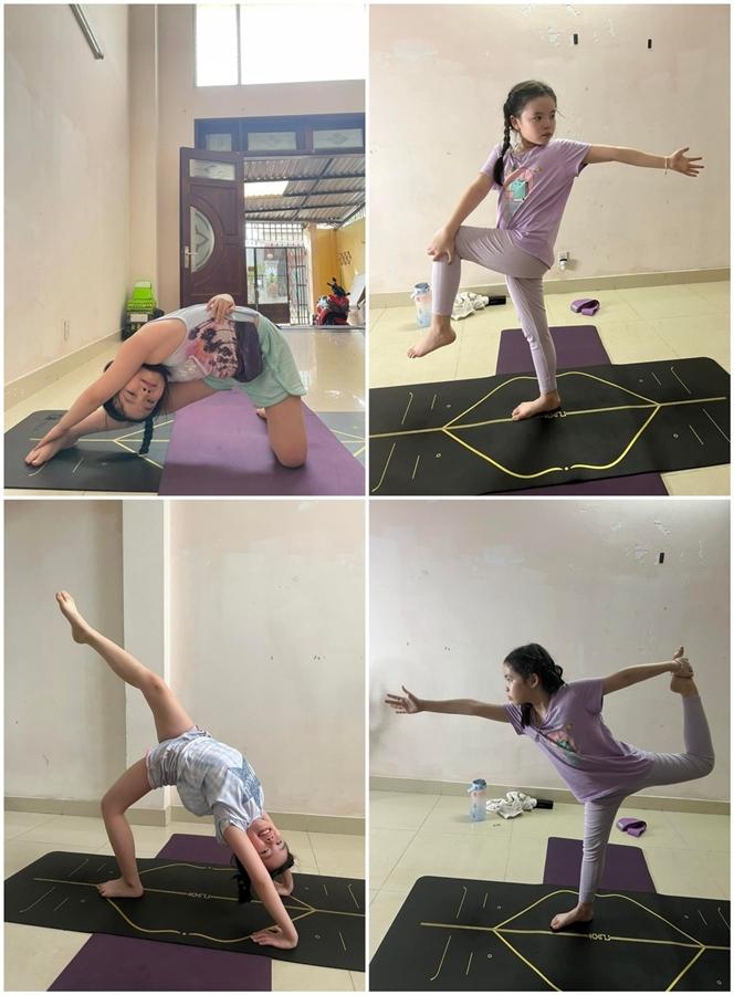 Mia - con gái riêng của Phương Trinh Jolie cũng có thể tự tin uốn dẻo, thực hiện những động tác yoga siêu khó khi mới 9 tuổi.