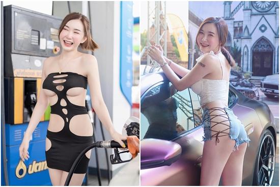 Hot girl TikTok mặc trang phục hở toang phản cảm ở cây xăng