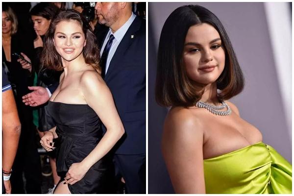 Selena Gomez wears an o-shaped dress that makes her bust bigger than hers