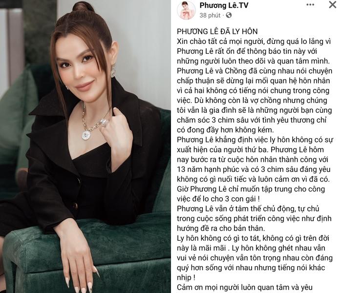 Hoa hậu Phương Lê đột ngột thông báo ly hôn chồng đại gia
