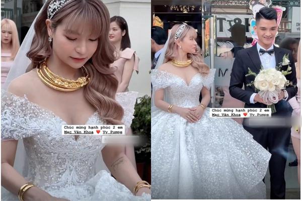Mac Van Khoa’s wife wore gold around her neck at the wedding in Hai Duong
