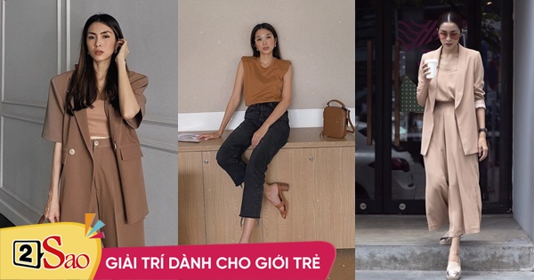 Ha Tang mixes clothes with standard beige color without adjusting