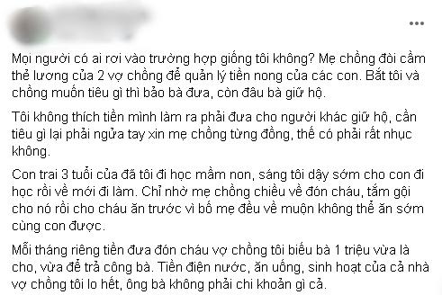 Không cho mẹ chồng giữ thẻ lương, bà không thèm trông cháu nội-1