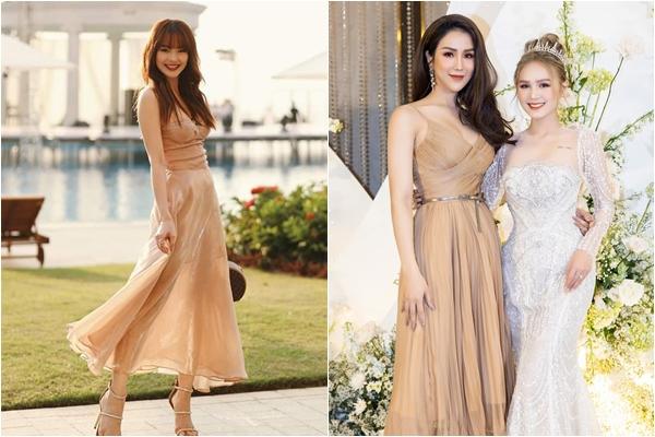 Vietnamese stars 10 elegant points by mixing clothes with beige to go to a wedding