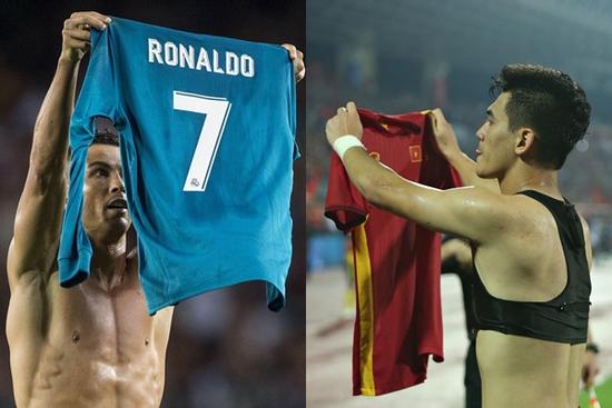 Cũng cởi áo ăn mừng như Ronaldo, nhưng Tiến Linh thì nó lạ lắm