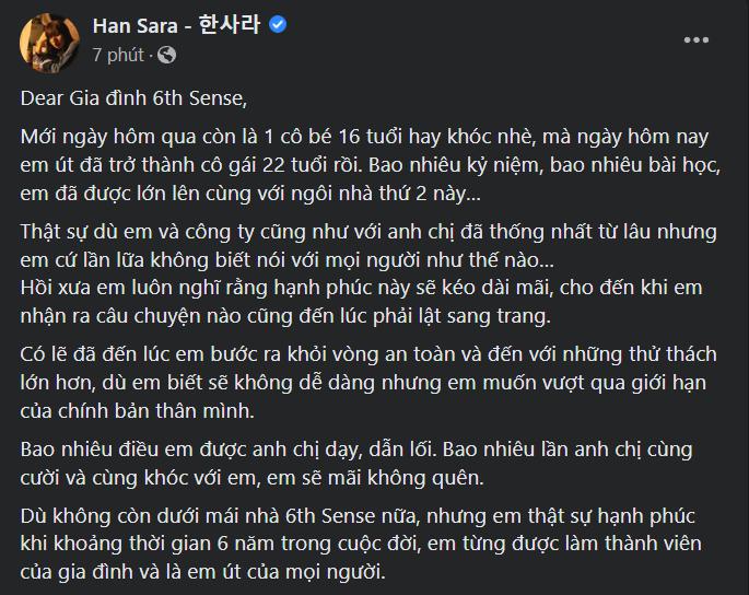 Han Sara viết tâm thư rời công ty sau ồn ào Đông Nhi đấu khẩu FC-1