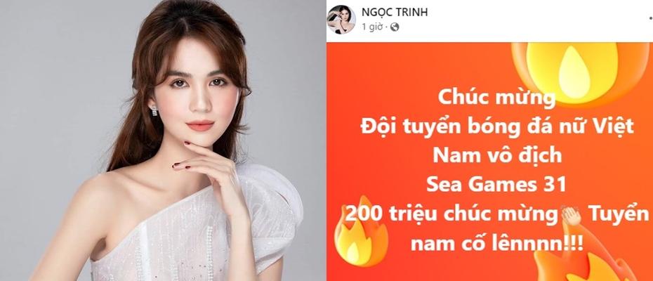 Công khai thưởng nóng cho 2 đội tuyển bóng đá bóng đá, Ngọc Trinh bị chỉ trích vì điều này