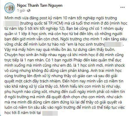 Ngọc Thanh Tâm từng bị bắt nạt tại trường Quốc tế đang ầm ĩ MXH-3