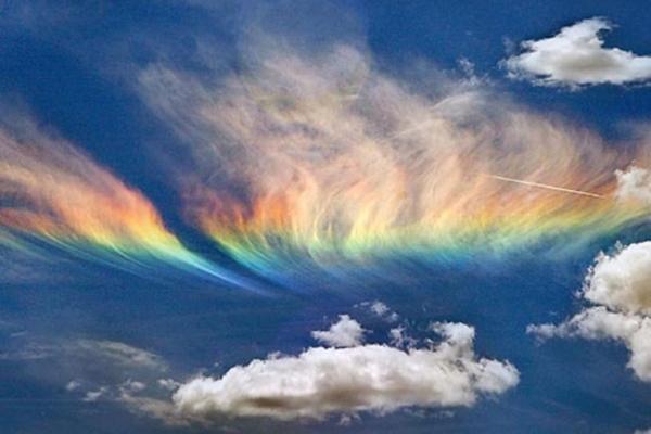 Magical rainbow flames in the sky like a sci-fi movie