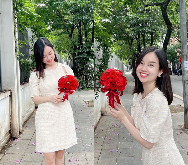 Ly Kute shows off a photo of her holding a wedding flower, fans urge her to get married-1