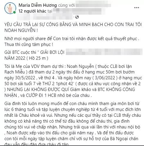 Hoa hậu Diễm Hương bức xúc khi con trai bị xử ép cuộc thi bơi-2