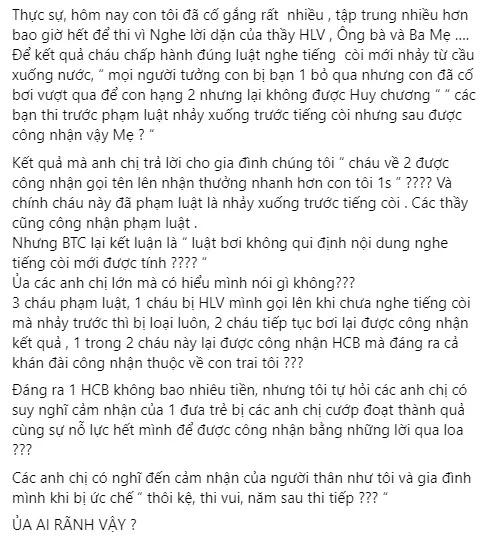 Hoa hậu Diễm Hương bức xúc khi con trai bị 'xử ép' cuộc thi bơi