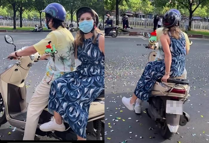 Thùy Tiên mặc áo dài, phi xe máy vi vu cùng chủ tịch Miss Grand-4