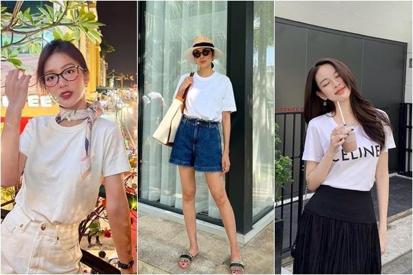 Learn 9 Vietnamese beauties mix clothes with excellent young and beautiful white T-shirts