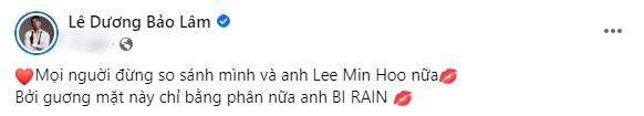 Sau Lee Min Ho, Lê Dương Bảo Lâm tự so sánh với Bi Rain-1