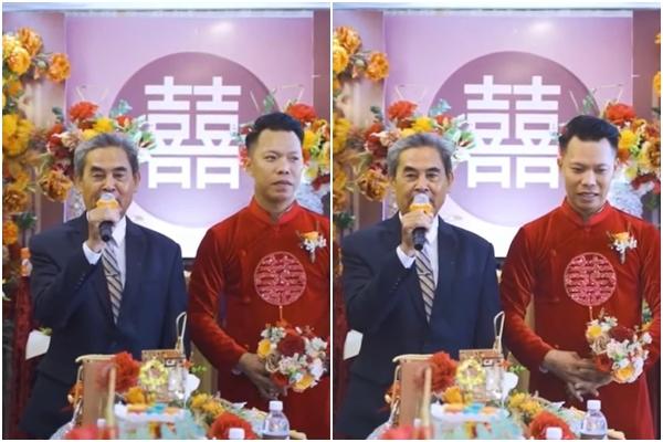 Chú rể hăm hở kéo cuộn tiền làm của hồi môn trong đám cưới-1