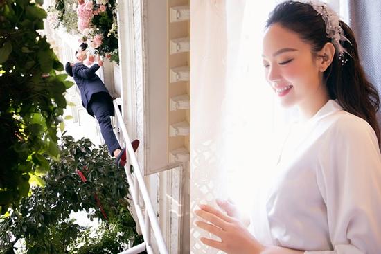Rợn tóc gáy cảnh chú rể leo thang cao vút hôn Minh Hằng