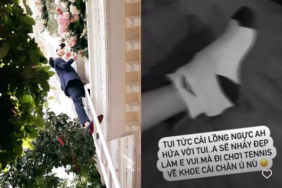 Trước khi leo thang hôn Minh Hằng, chú rể đã chấn thương chân