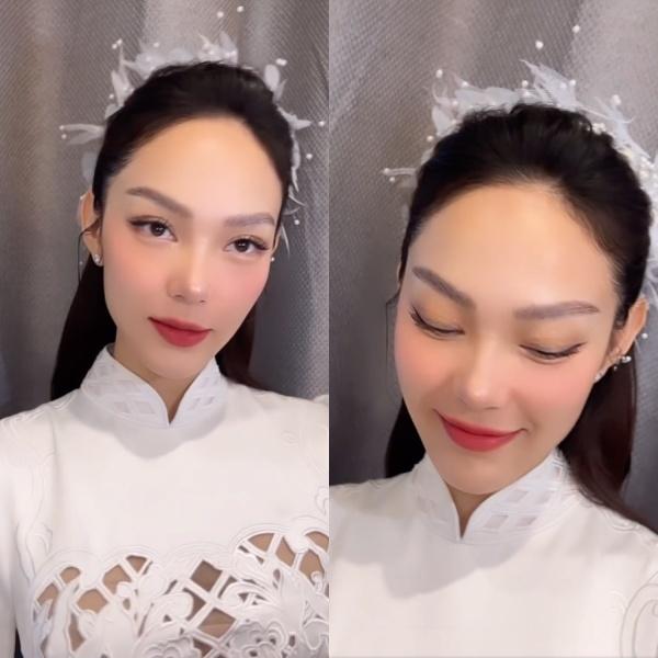 Cận cảnh Minh Hằng thử áo dài cưới, mặt mộc đẹp miễn chê-6