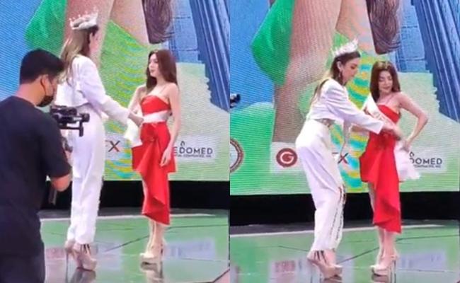 Trân Đài bé như cái kẹo khi đứng cạnh Miss International Queen-1