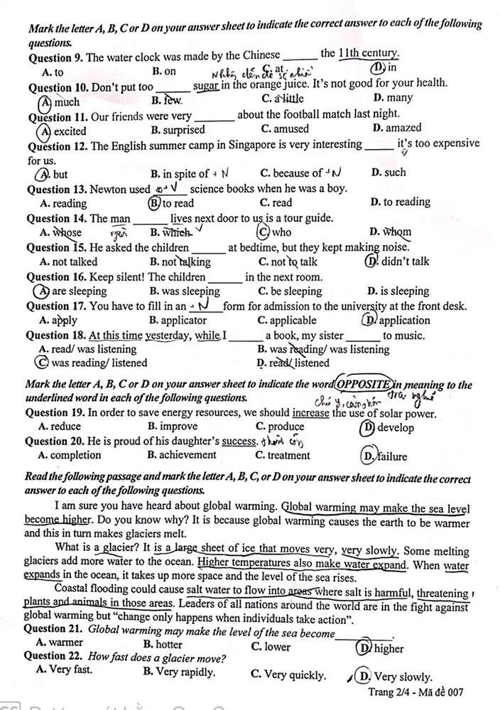 Đề thi và gợi ý đáp án môn Tiếng Anh vào lớp 10 ở Hà Nội-3