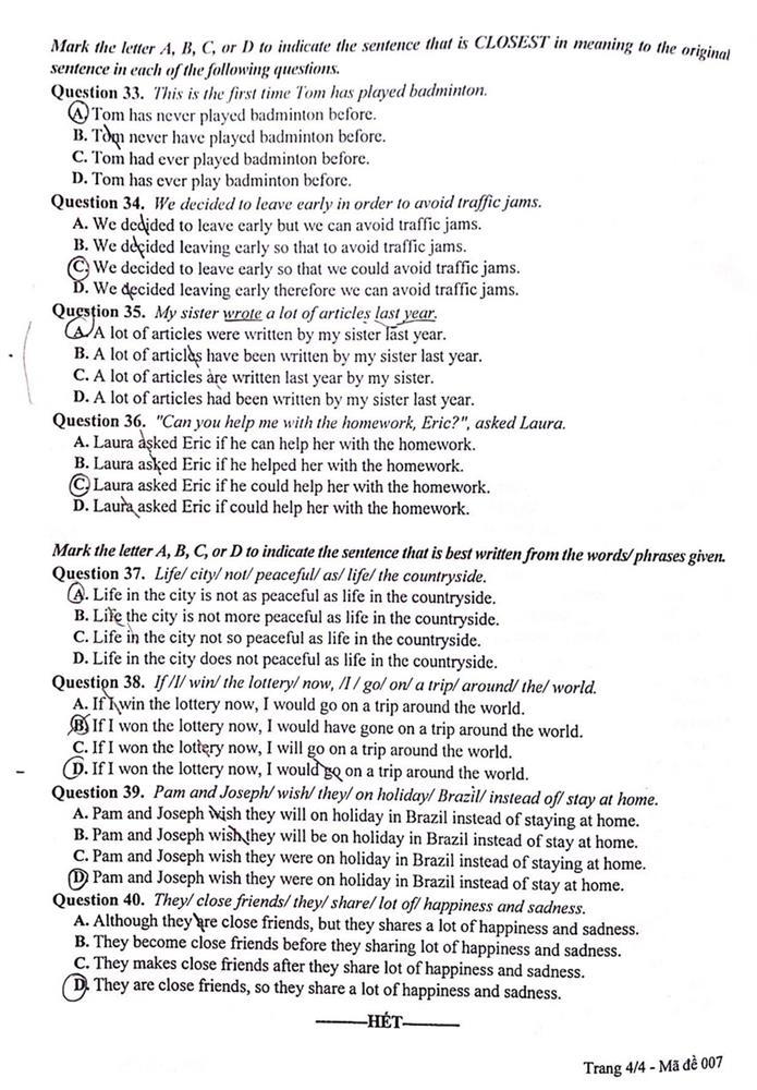 Đề thi và gợi ý đáp án môn Tiếng Anh vào lớp 10 ở Hà Nội-5