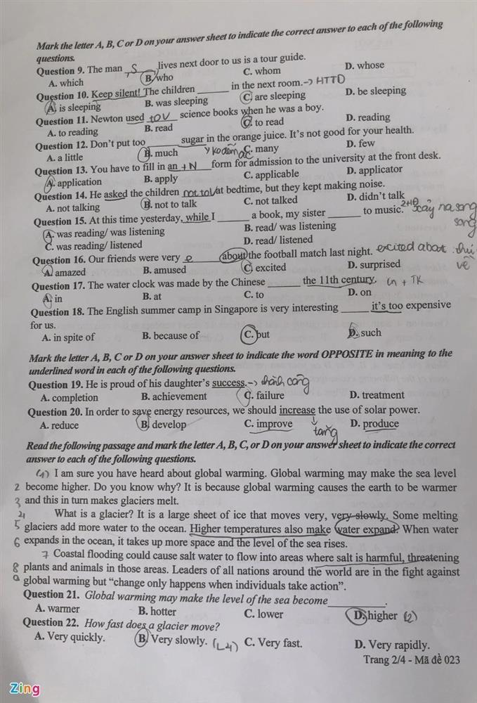 Đề thi và gợi ý đáp án môn Tiếng Anh vào lớp 10 ở Hà Nội-7