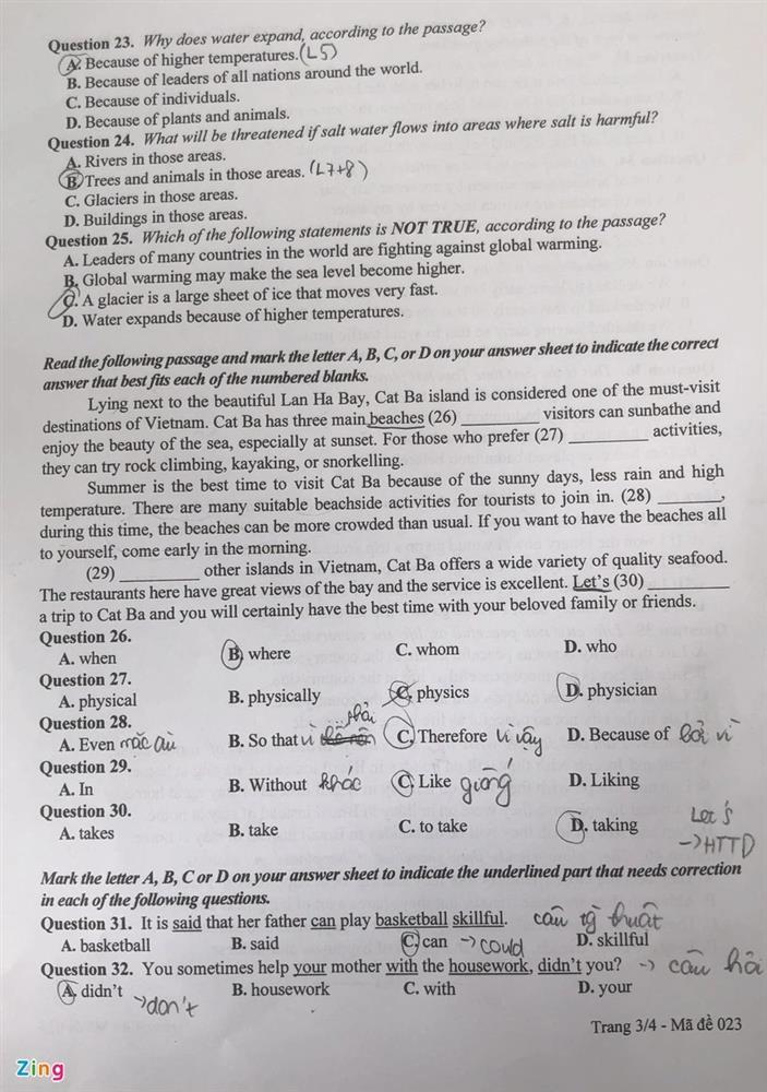 Đề thi và gợi ý đáp án môn Tiếng Anh vào lớp 10 ở Hà Nội-8