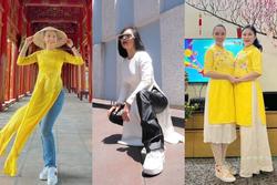 Hương Tràm bị chỉ trích mặc áo dài 'lạc quẻ' vì quần da bó, giày thể thao