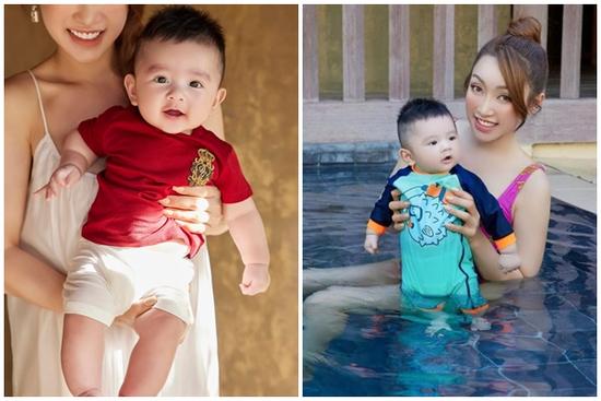 Bà xã Chi Bảo khoe dáng cực căng vẫn nhường spotlight cho con trai