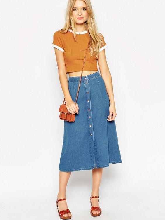 8 cách mix đồ hack tuổi với chân váy denim dài-4