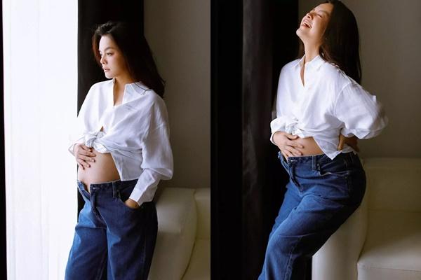 Phạm Quỳnh Anh mặc váy xuyên thấu nửa kín nửa hở khoe bụng bầu-10
